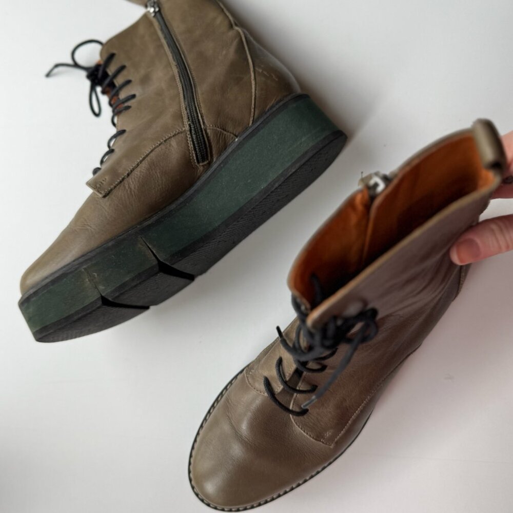 Green Platform Zip Up Boots